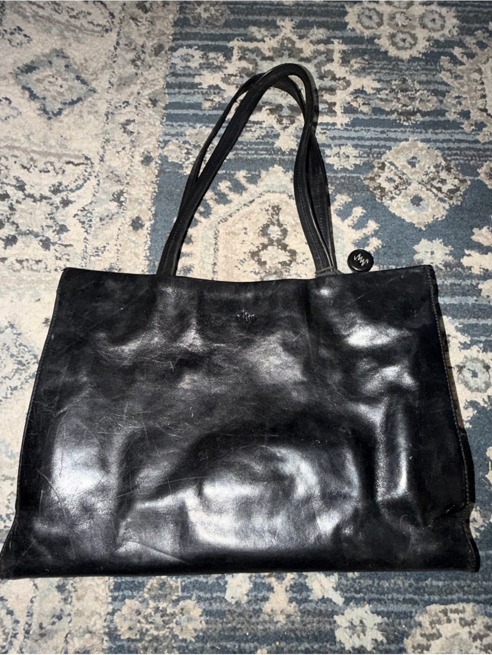 Vintage Monsac Black Leather Tote Bag